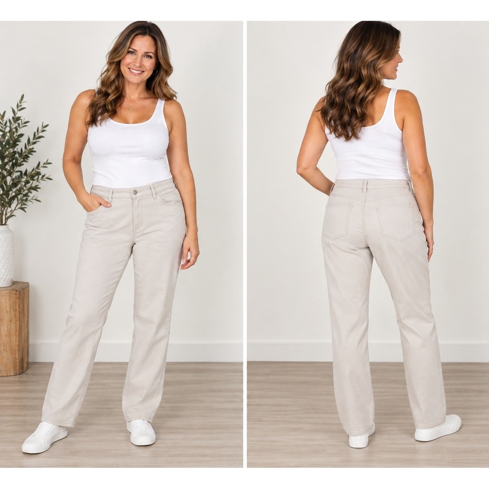 d.jeans Straight Leg Pants Womens 12 Beige Stretch Cotton Blend